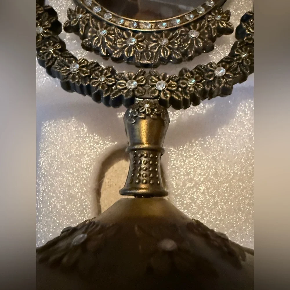 New mirror and picture frame on a stand decorated with crystals ~10 inches tall